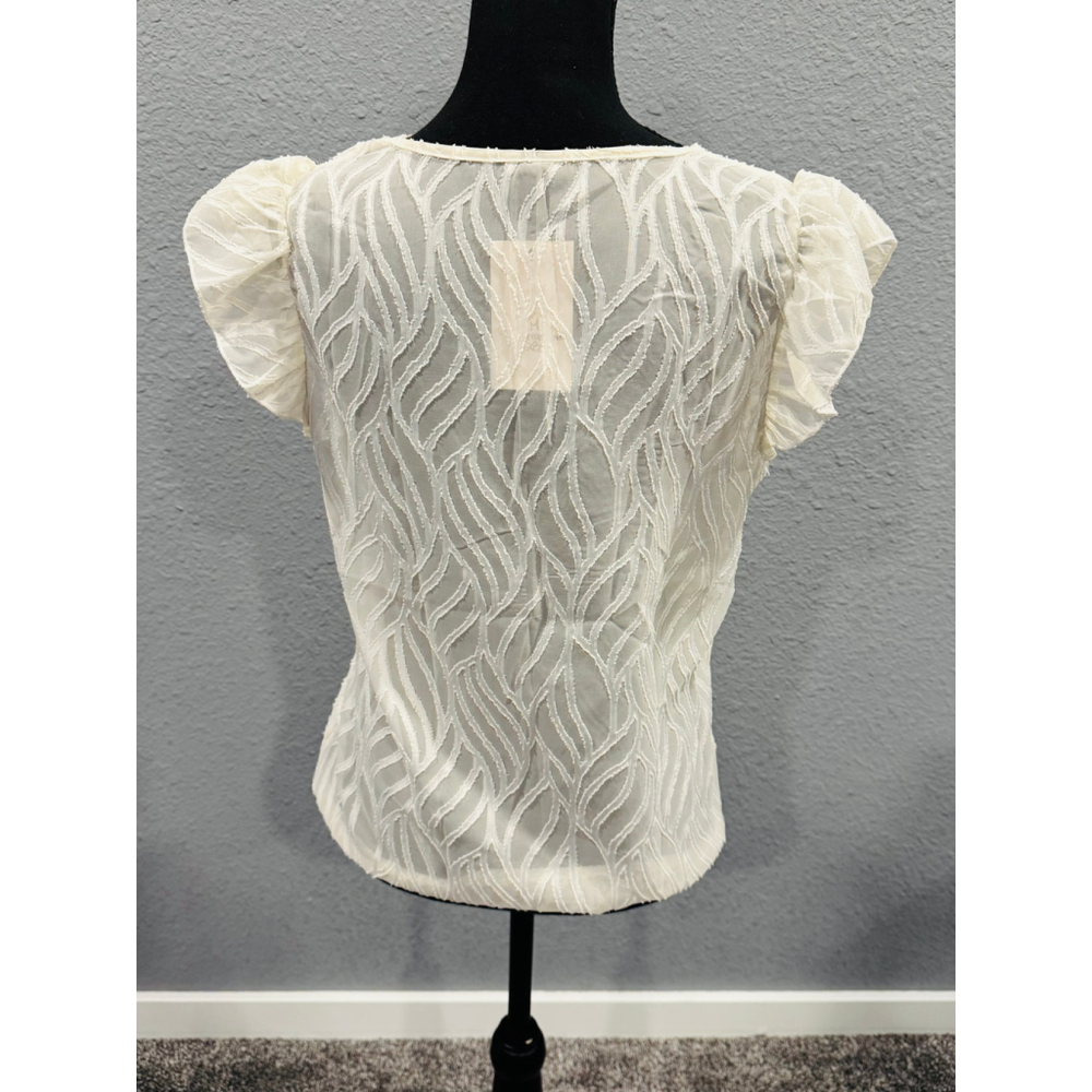 Flutter Sleeve Textured Cream V-Neck Blouse, Sz M, NEW - Picture 4 of 5